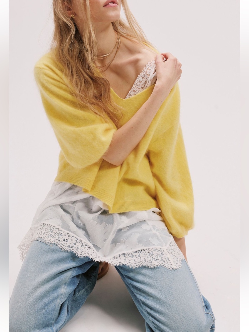 NWT FREE PEOPLE AVA BRUSHED CASHMERE PULLOVER 💛